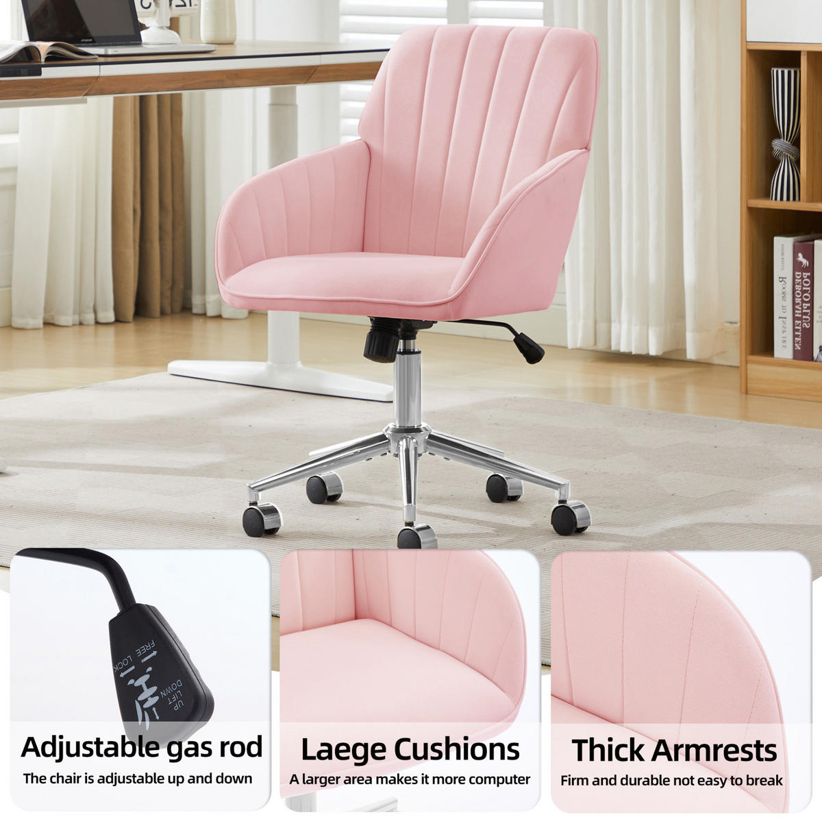 BÜRODREHSTUHL höhenverstellbar 50 bis 59 cm Velvet Pink - Pink, Metall (60/97/62cm) - Meubliv