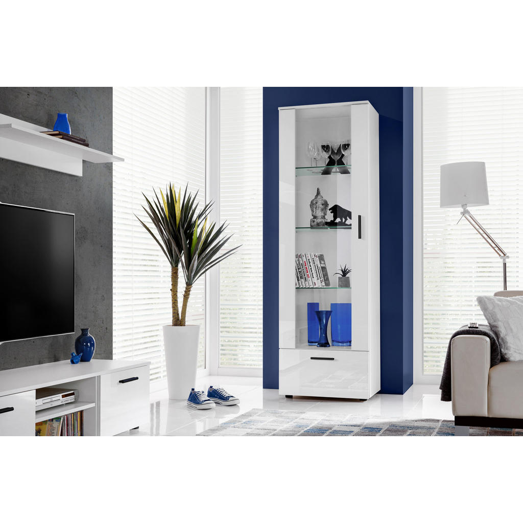 Thumbnail - Komodee Vitrine, Weiß, Weiß, Glas, Uni, 3 Fächer, Rechteckig, 60x192x42 cm, Wohnzimmer, Wohnwände, Vitrinenschränke