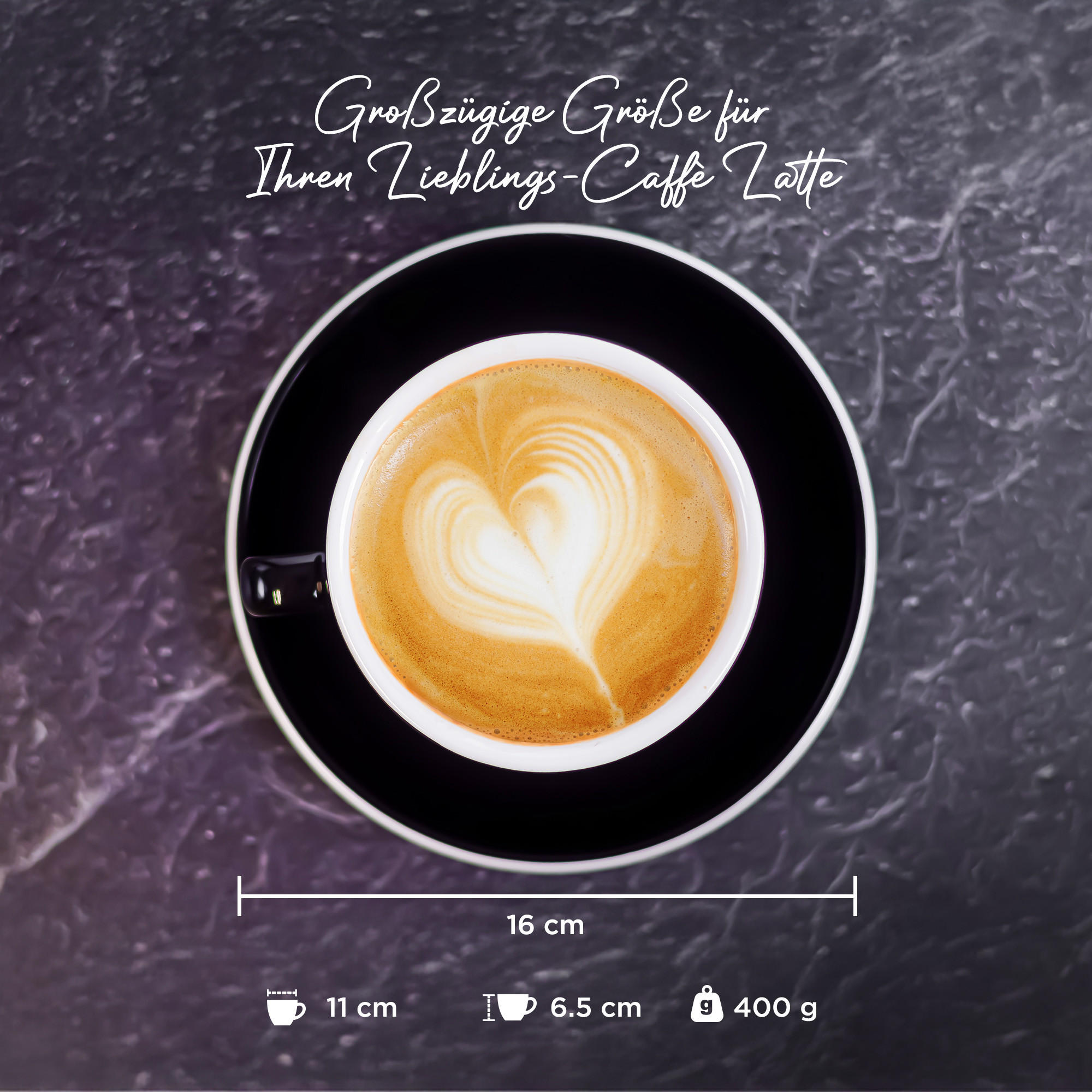 MILCHKAFFEETASSEN italia 6er Set 290 ml - Silberfarben, Metall (16/7/16cm) - Muvell