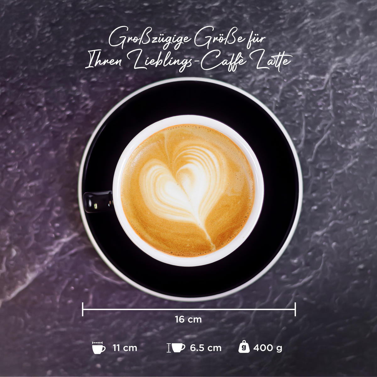 MILCHKAFFEETASSEN italia 6er Set 290 ml - Silberfarben, Metall (16/7/16cm) - Muvell