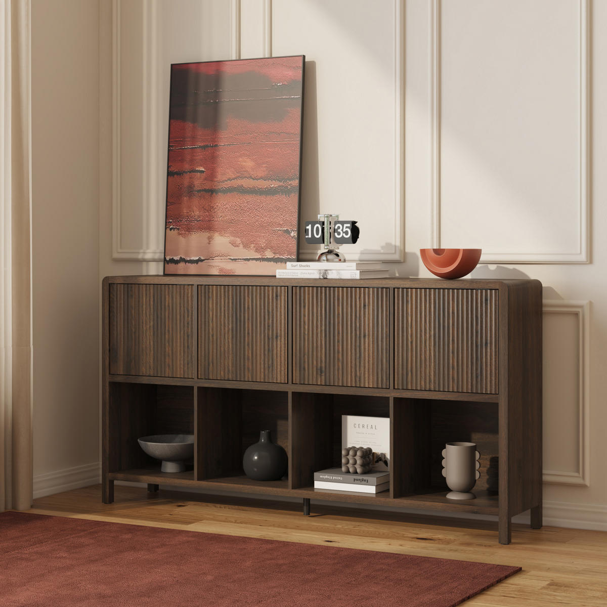 SIDEBOARD Lukkodso - Walnussfarben, Holzwerkstoff (145/76.5/30cm) - [en.casa]