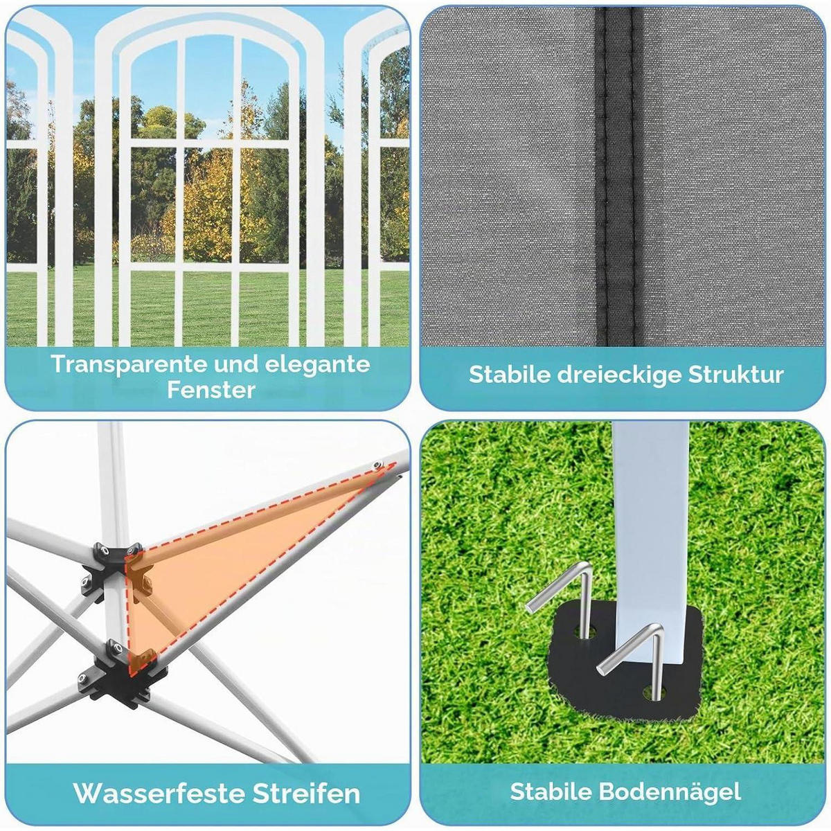 FALTPAVILLON 3x6 m Grau Wasserdicht mit 6 Seitenwänden, winterfest - Grau, Textil (300/310/600cm)