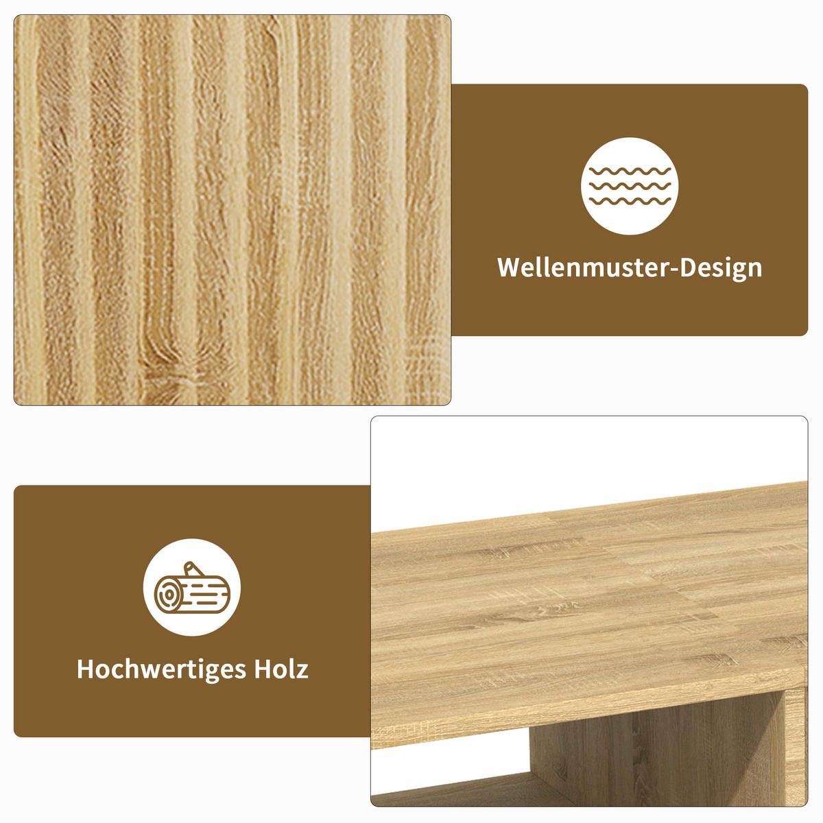 COUCHTISCH höhenverstellbar, holzoptik, mit stauraum - Eichefarben, Holz (95/48/42cm) - SHOPENTRA