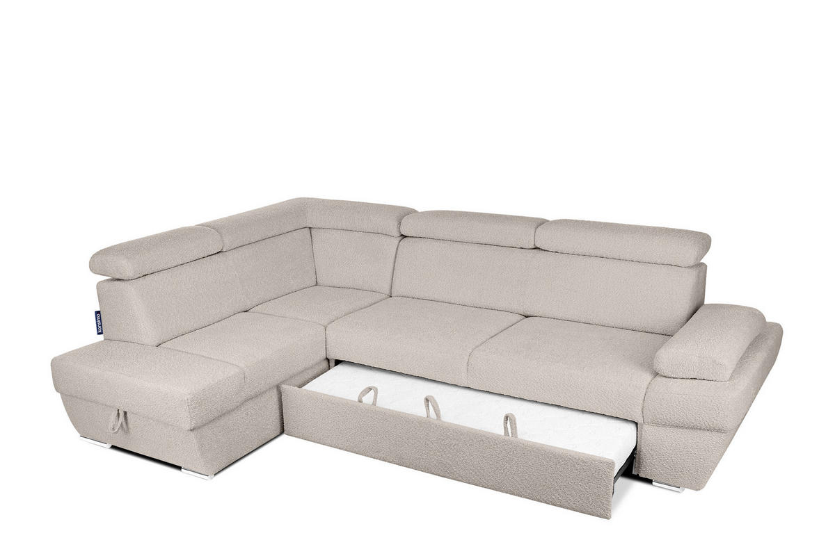 SCHLAFECKSOFA RATLO links 4/5-Sitzer mit Bettkasten, Ecru - Ecru/Silberfarben, Textil (270/190cm) - KONSIMO®