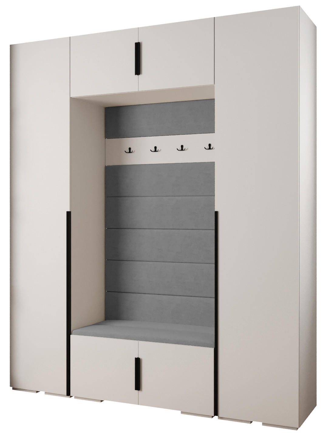 Abiks Möbel Garderoben-Set Weiß, Grau, Schwarz 200x236.7x47 cm