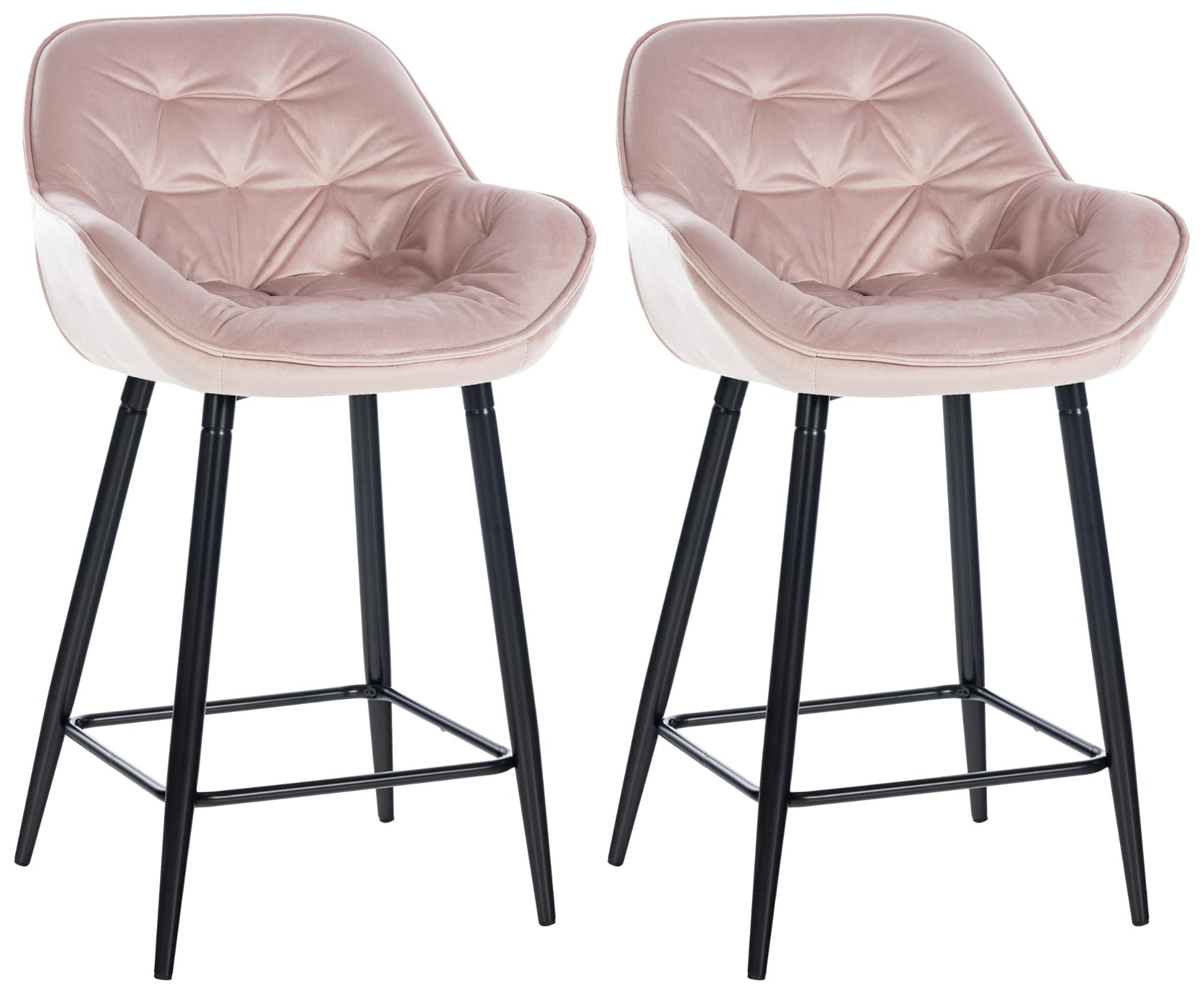 BARHOCKER 2er Set Gibal Samt pink - Schwarz/Rosa, Textil/Metall (54/93.5/57.5cm) - TPFLiving