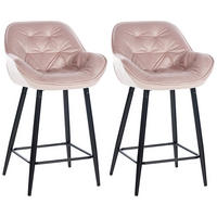 BARHOCKER 2er Set Gibal Samt pink - Schwarz/Rosa, Textil/Metall (54/93.5/57.5cm) - TPFLiving