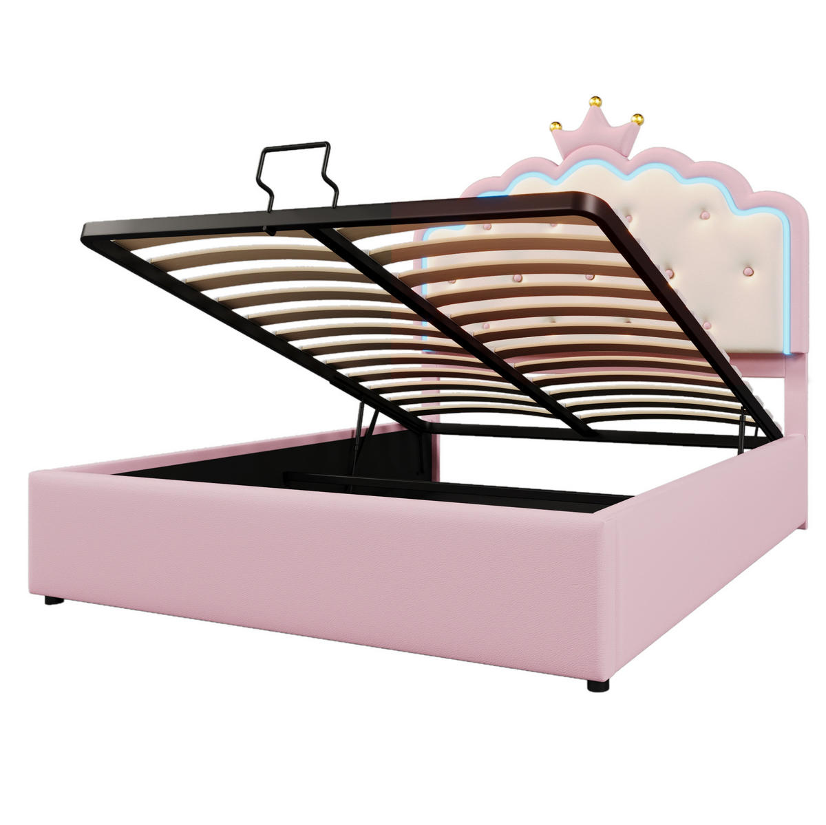 POLSTERBETT mit LED und Stauraum 140x200 cm PU Rosa mit Lattenrost - Pink, Metall (140/200cm) - Beauniv