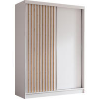 SCHWEBETÜRENSCHRANK Cabinio Weiß Eiche Artisan 160/216/61 cm – Modern, mit Lamellen - Walnussfarben/Weiß, Holzwerkstoff/Kunststoff (160/216.1/61cm) - AX Living