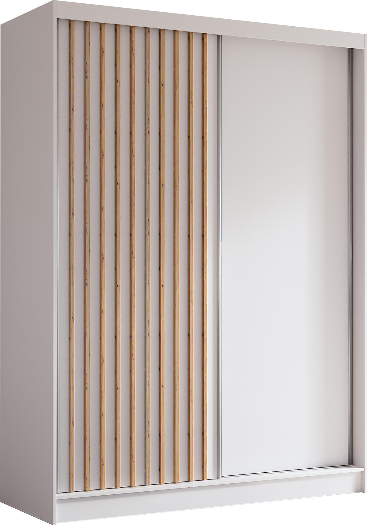 SCHWEBETÜRENSCHRANK Cabinio Weiß Eiche Artisan 160/216/61 cm – Modern, mit Lamellen - Walnussfarben/Weiß, Holzwerkstoff/Kunststoff (160/216.1/61cm) - AX Living