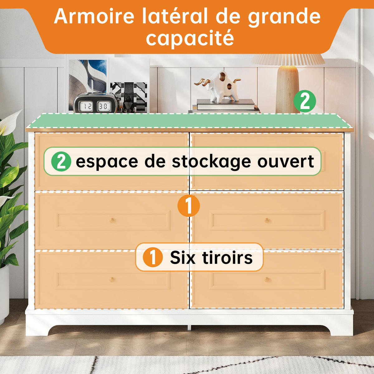 SIDEBOARD 6 Schubladen 120x40x76 cm modern - Weiß, Holz (120/76/40cm) - LEBENLANG