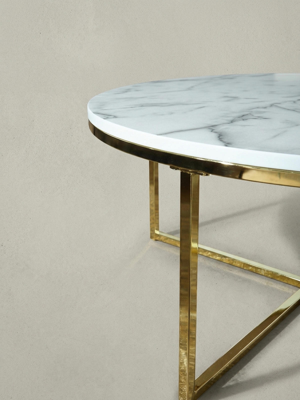COUCHTISCH mit Marmor-Optik und Hochglanz-Finish, rund, Weiß 80x80x35 cm - Goldfarben/Weiß, Holz/Metall (80/80/35cm) - KADIMA DESIGN