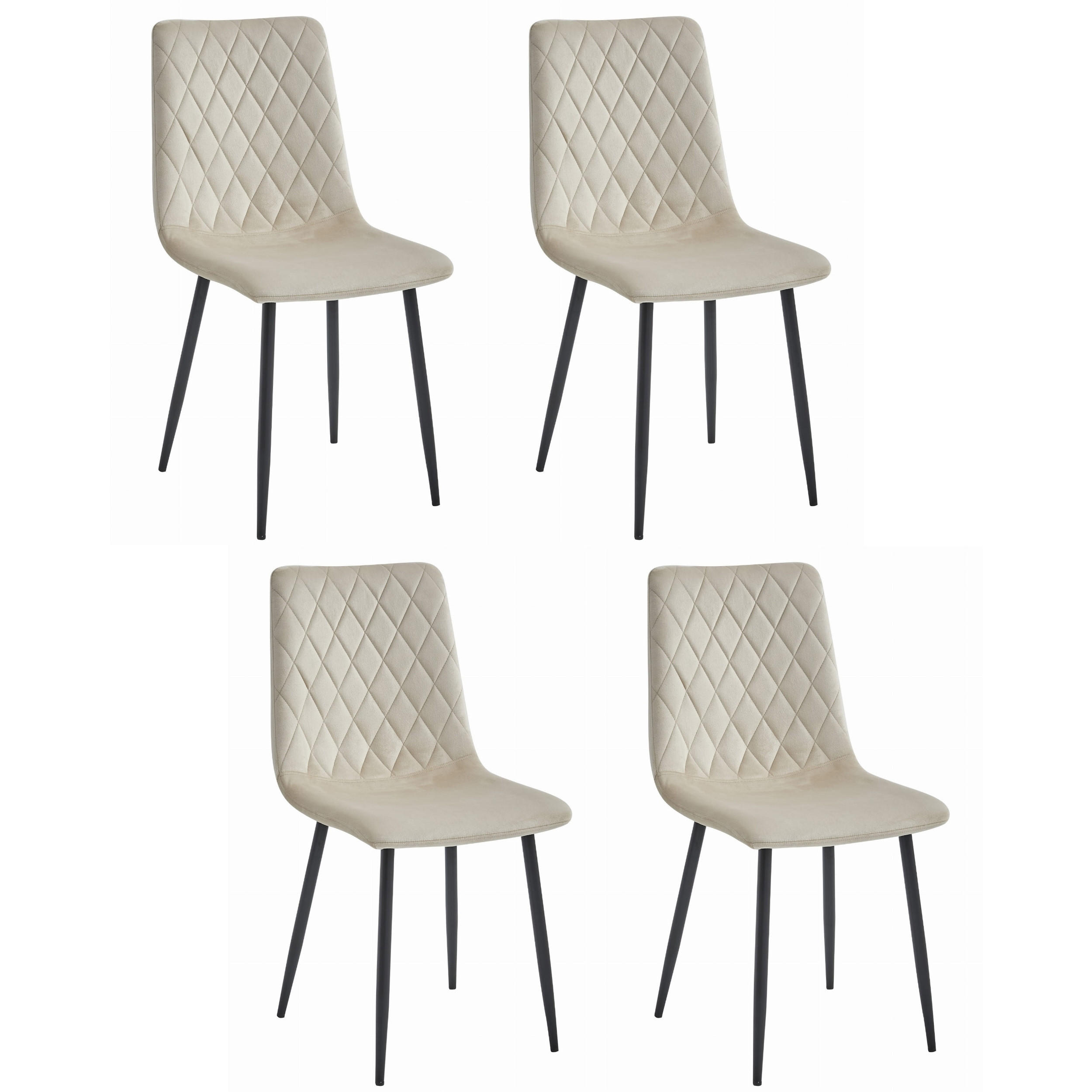 STUHL SCANNO 4-er Set, Beige, mit Samtstoff gepolstert - Beige, Textil/Metall (45/89/53cm) - Komodee