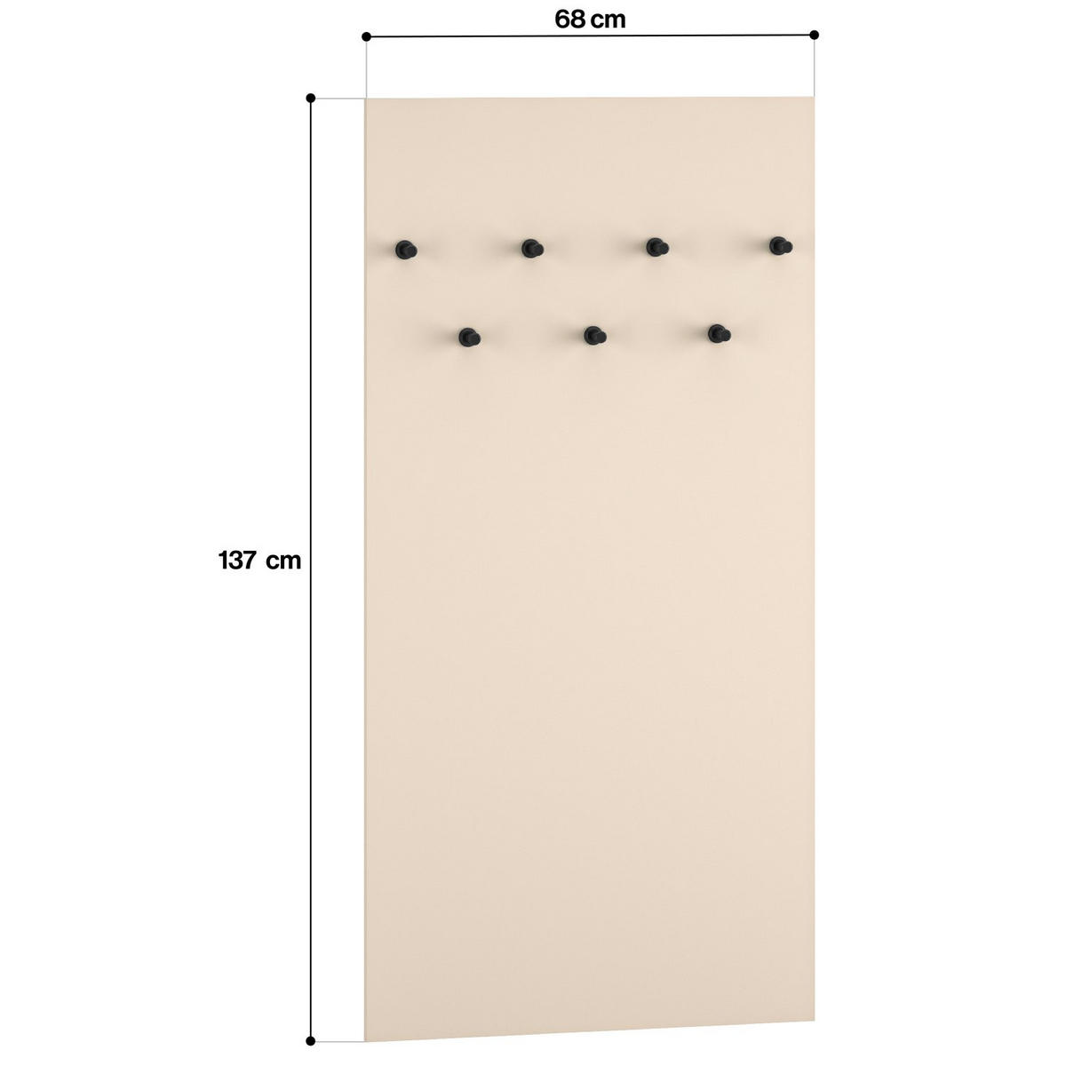 WANDGARDEROBE Caletto Beige mit 6 Haken 68 cm - Beige/Schwarz, Holzwerkstoff (68/137/2cm) - Selsey