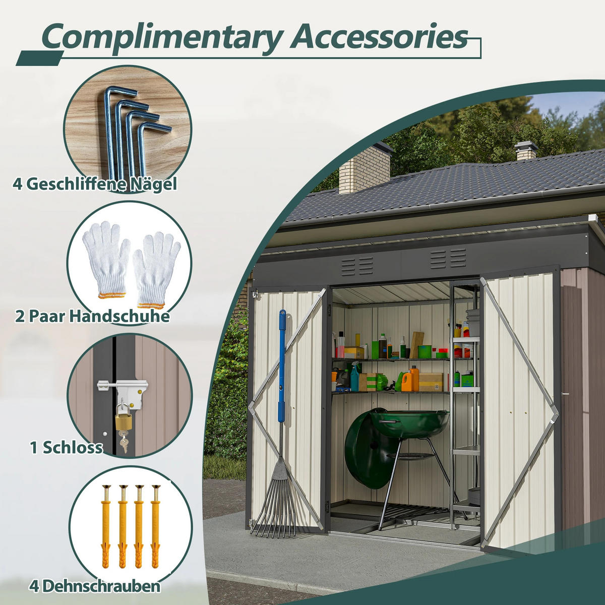 GARTENSCHUPPEN 8x4 FT, grau, mit Metallgrundlage - Grau, Metall (243/182/122cm) - Kaket
