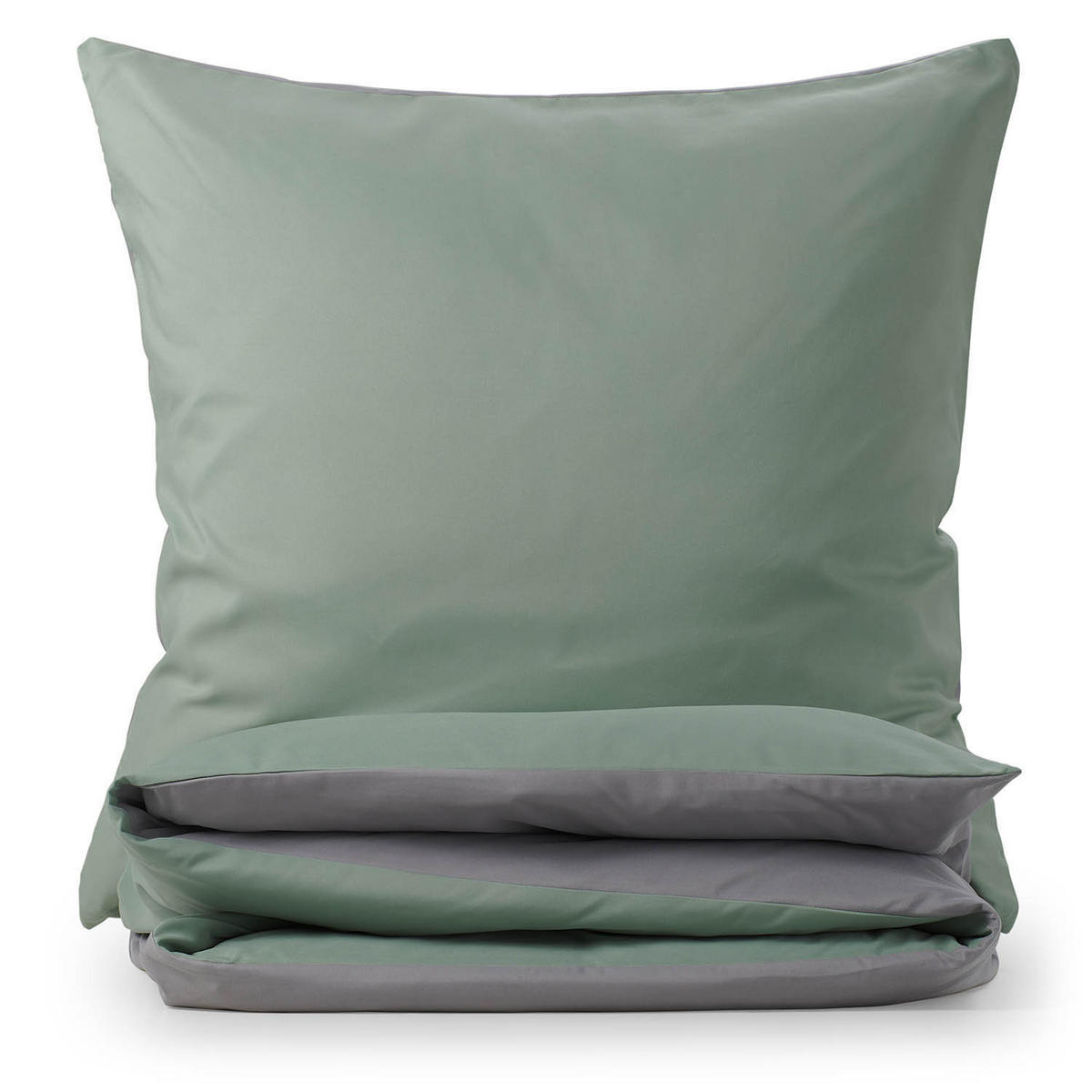 WENDEBETTWÄSCHE Ebba 200/200 cm 2 mal 80/80 cm, Grün und Grau - Grau/Grün, Textil (200/200cm) - Blumtal