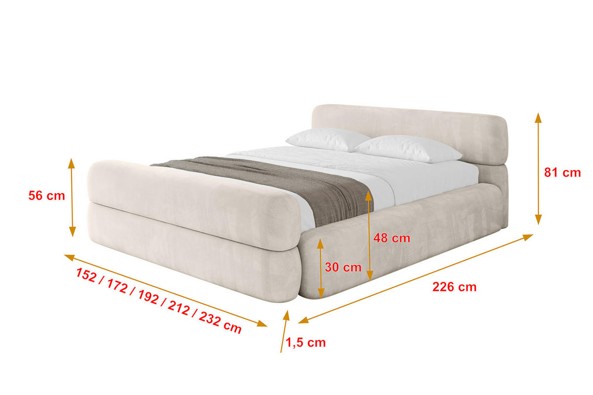 POLSTERBETT mit Bettkasten, Fußteil und Lattenrost, Boxbett mit Matratze H3/H4 - ENORA-Z-V1 120x200 Beige - Beige, Holzwerkstoff/Textil (120/200cm) - ALTDECOR