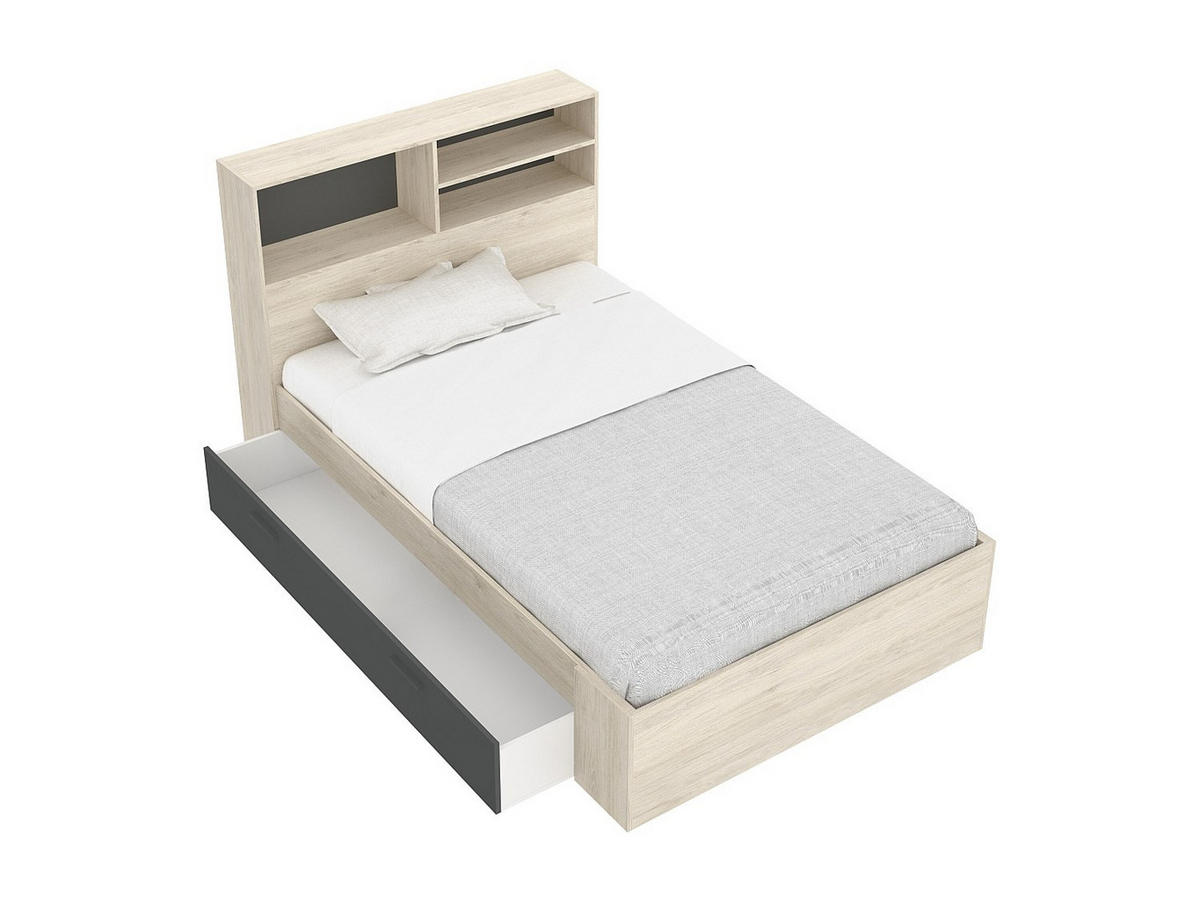 BETTRAHMEN - 1 Person - holz - anthrazitgrau, naturfarben hell Vardiel - Anthrazit/Naturfarben, Holz (120/190cm) - Vente-Unique