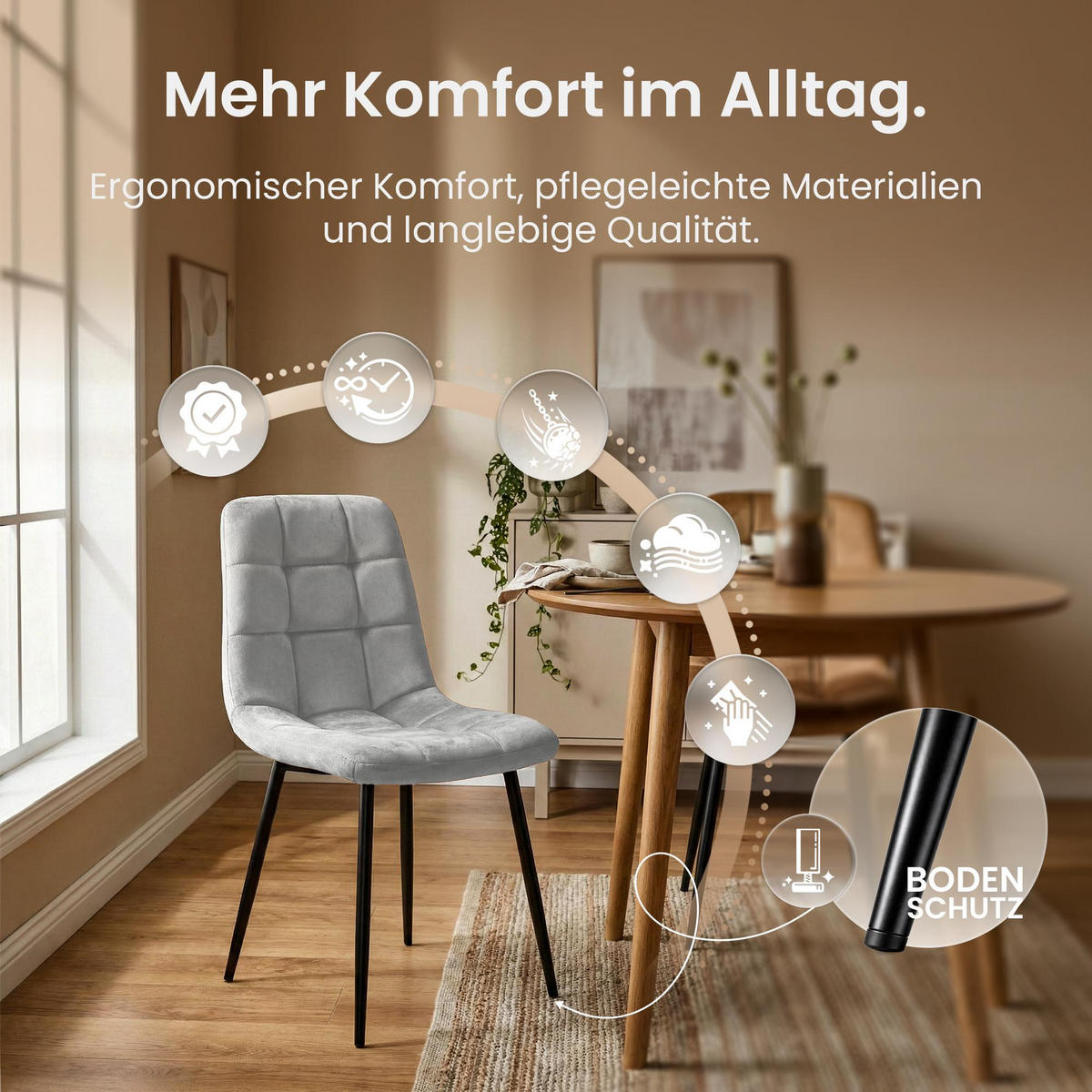 STUHL Samt Grau - Schwarz/Grau, Textil/Metall (45/84/55cm) - CLP