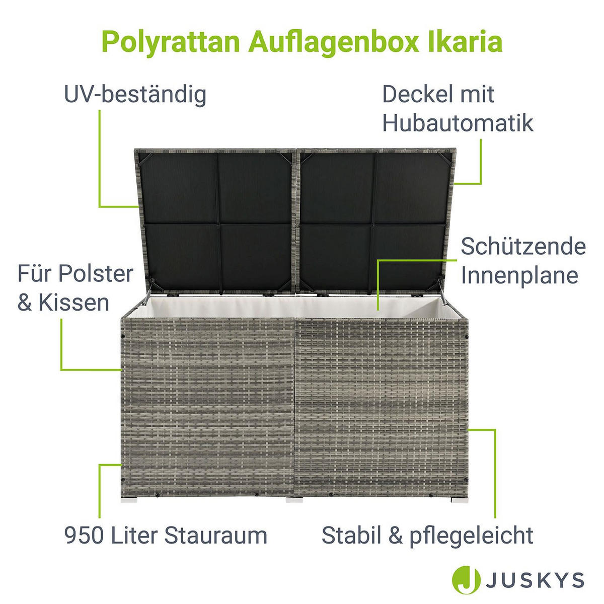 AUFLAGENBOX Ikaria grau-meliert - Grau, Kunststoff (145/80/83cm) - Juskys