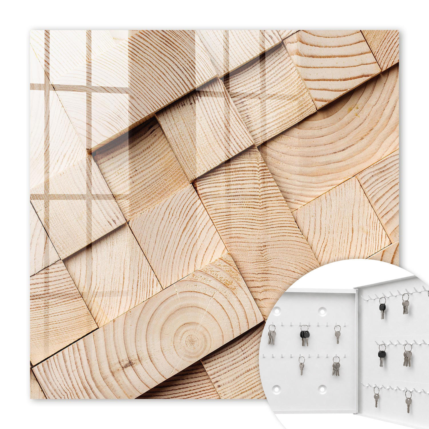 SCHLÜSSELBOX Weiß 30x30 cm – Türöffnung nach rechts - Holzstruktur - Beige, Metall (30/30/5cm) - TULUP