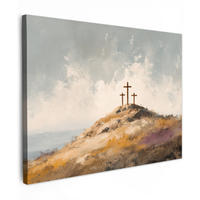 LEINWANDBILD Hügel - Abstrakt - Christentum - Kreuz Wandbild 40x30 cm - Hellgrau, Textil (40/30cm) - MuchoWow