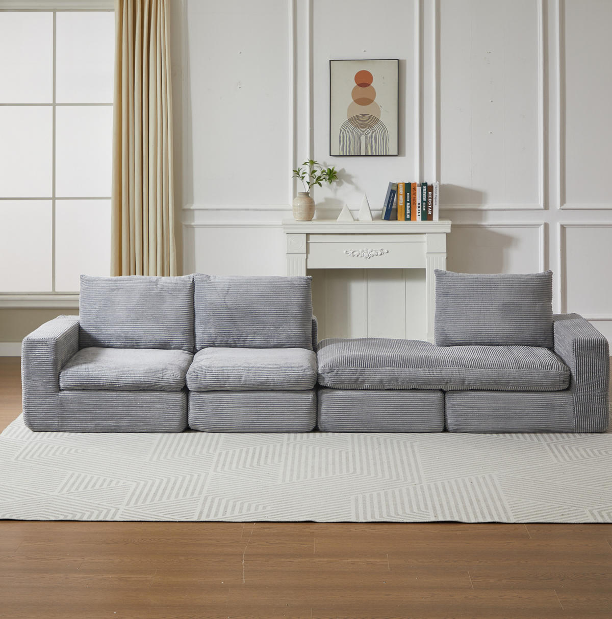 ECKSOFA 251/160/81 cm hellgrau aus Cord mit Chaiselongue, 4 Modulen und 3 Kissen - Hellgrau, Textil (160/251cm) - OKWISH