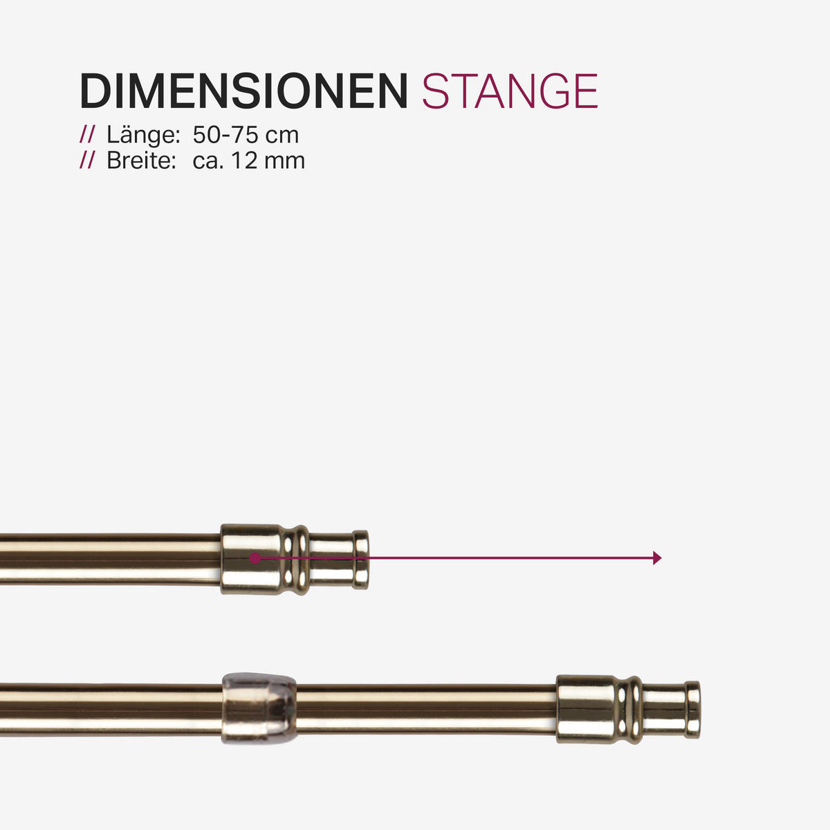 GARDINENSTANGE Gold messing 50-75 cm - Goldfarben, Metall (50cm) - Bestlivings
