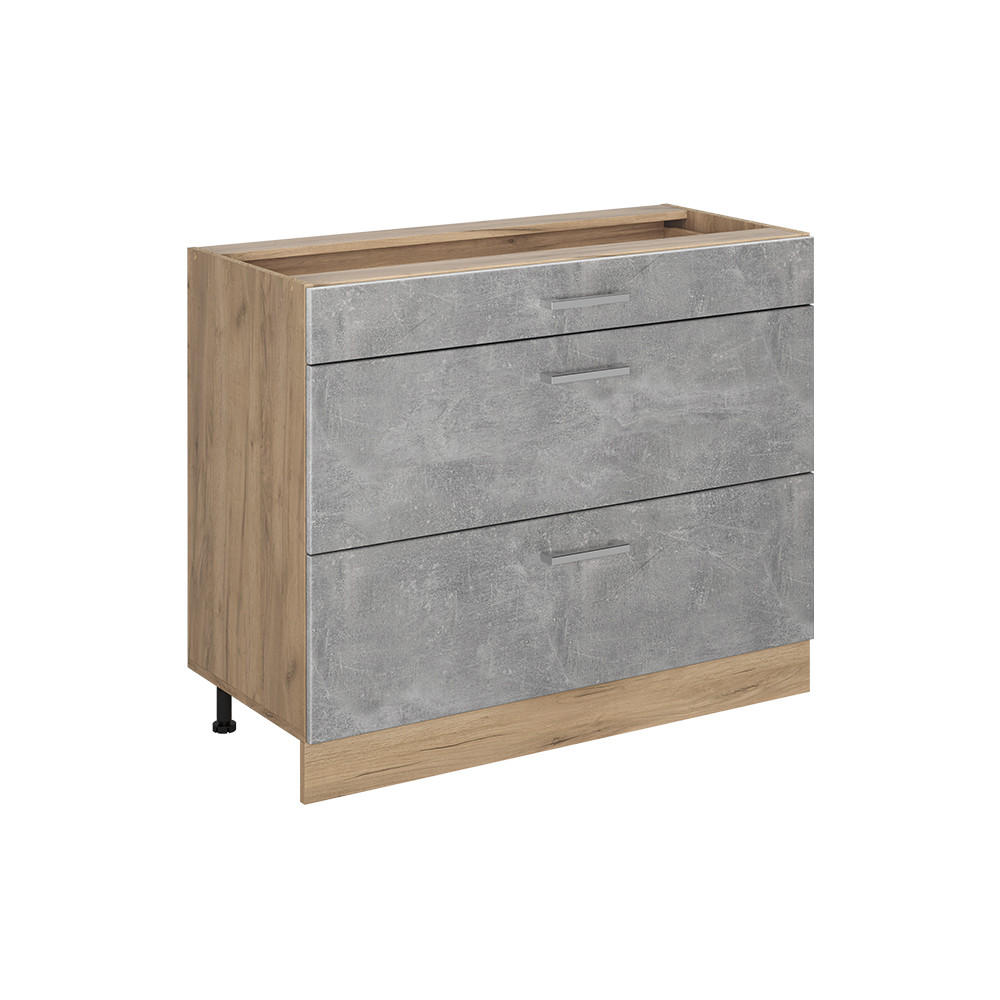 KÜCHENUNTERSCHRANK R-Line, Beton/Goldkraft Eiche, 100 cm ohne Arbeitsplatte - Eichefarben/Grau, Holzwerkstoff (100/81.6/46cm) - Vicco