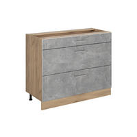 KÜCHENUNTERSCHRANK R-Line, Beton/Goldkraft Eiche, 100 cm ohne Arbeitsplatte - Eichefarben/Grau, Holzwerkstoff (100/81.6/46cm) - Vicco