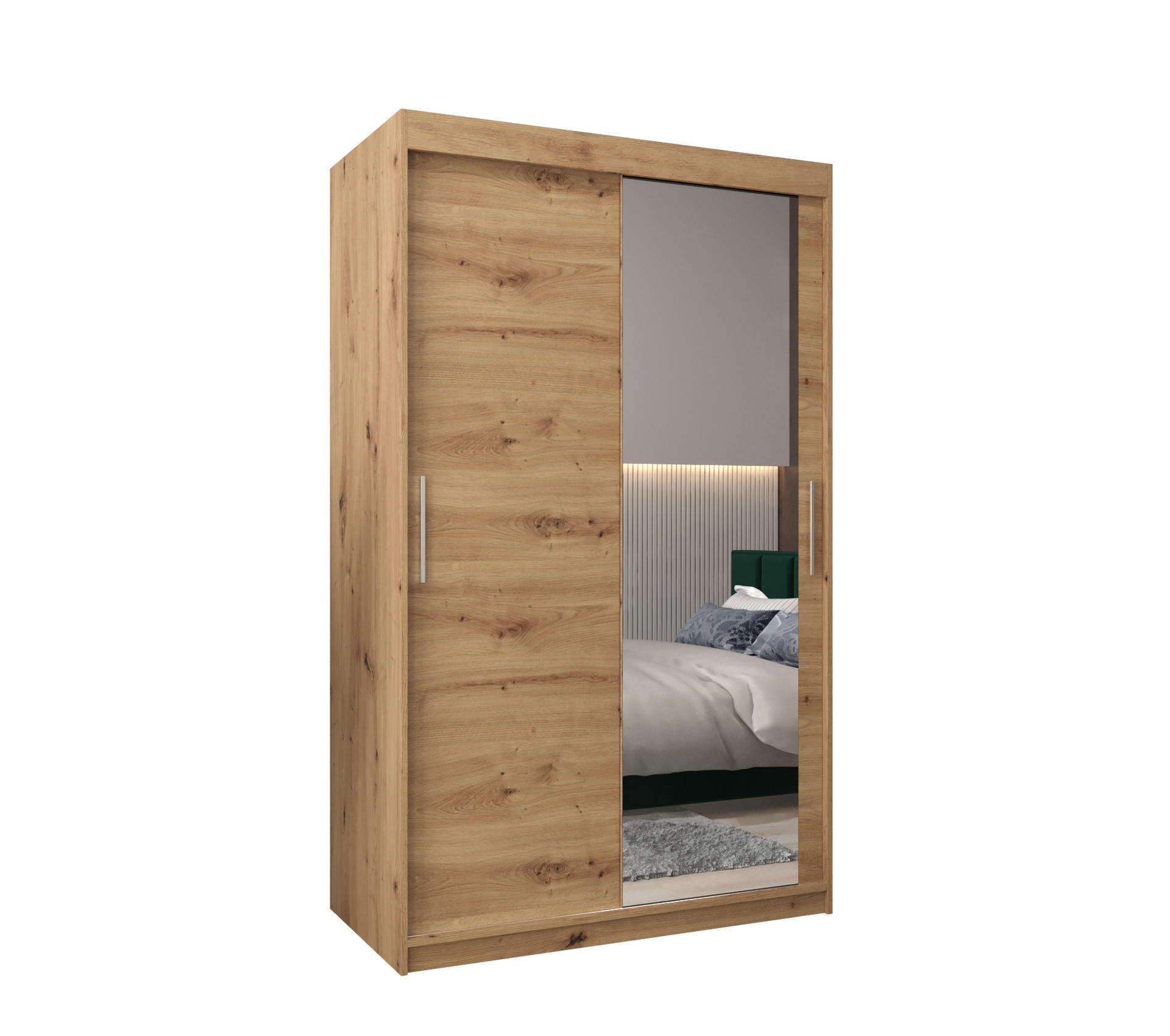 SCHWEBETÜRENSCHRANK 200/120/62 2-türig - Silberfarben/Eiche Artisan, Holz/Kunststoff (120/200/62cm) - Abiks Möbel