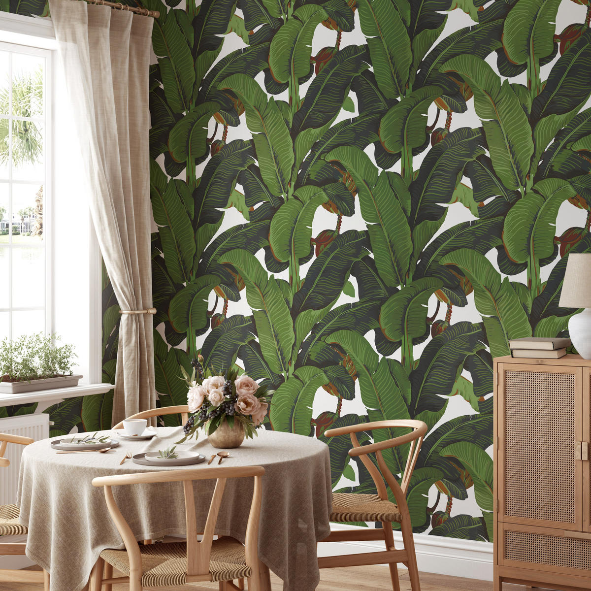 TAPETE Bananenblätter aus echtem Papier, 280x200cm, 8 Bögen - Grün, Papier (200/280cm) - WALLPAPERS4BEGINNERS