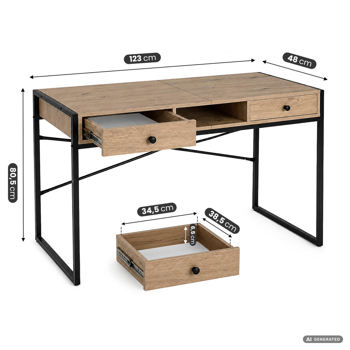 SCHREIBTISCH ELOSNIS 123 cm Artisan Eiche - Schwarz/Eiche Artisan, Holzwerkstoff (123/48/80.5cm) - Akord