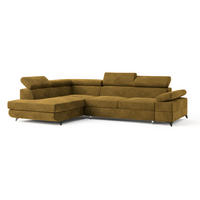 ECKSOFA FAVIEN L-S Gelb Velours-Stoff mit Schlaffunktion - Gelb, Holz (257/190cm) - MASSENO