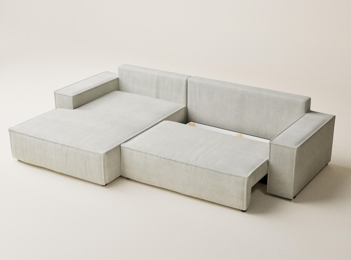 ECKSOFA Maze Creme Chenille-Stoff - Links Seite - Creme/Schwarz, Holz/Holzwerkstoff (185/294cm) - Maison de Reve