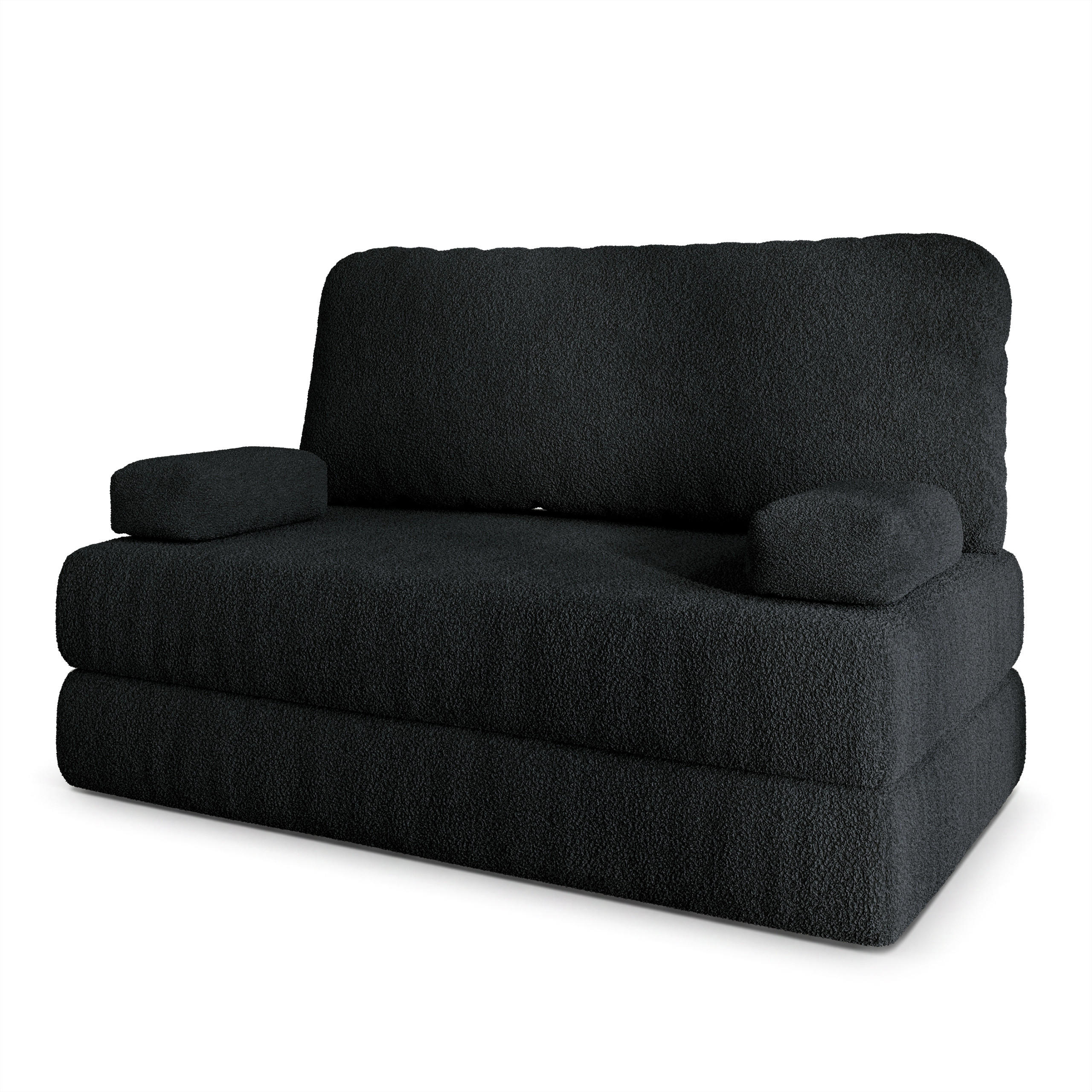 BETTSOFA KESTE aus Schaumstoff Bucle-Stoff Schwarz Schlaffunktion - Schwarz, Textil (140/86/60cm) - MASSENO