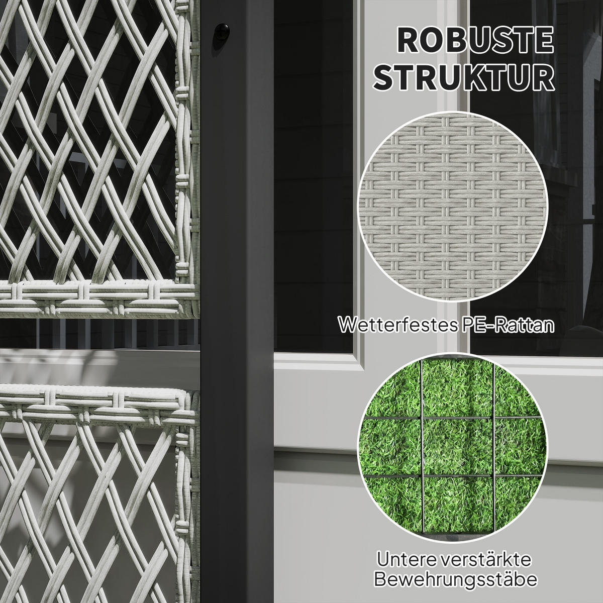 HOCHBEET mit Rankgitter in Rattan-Optik Pflanzkasten Blumenkasten mit Rankhilfe - Grau, Metall (35/148/90cm) - Outsunny
