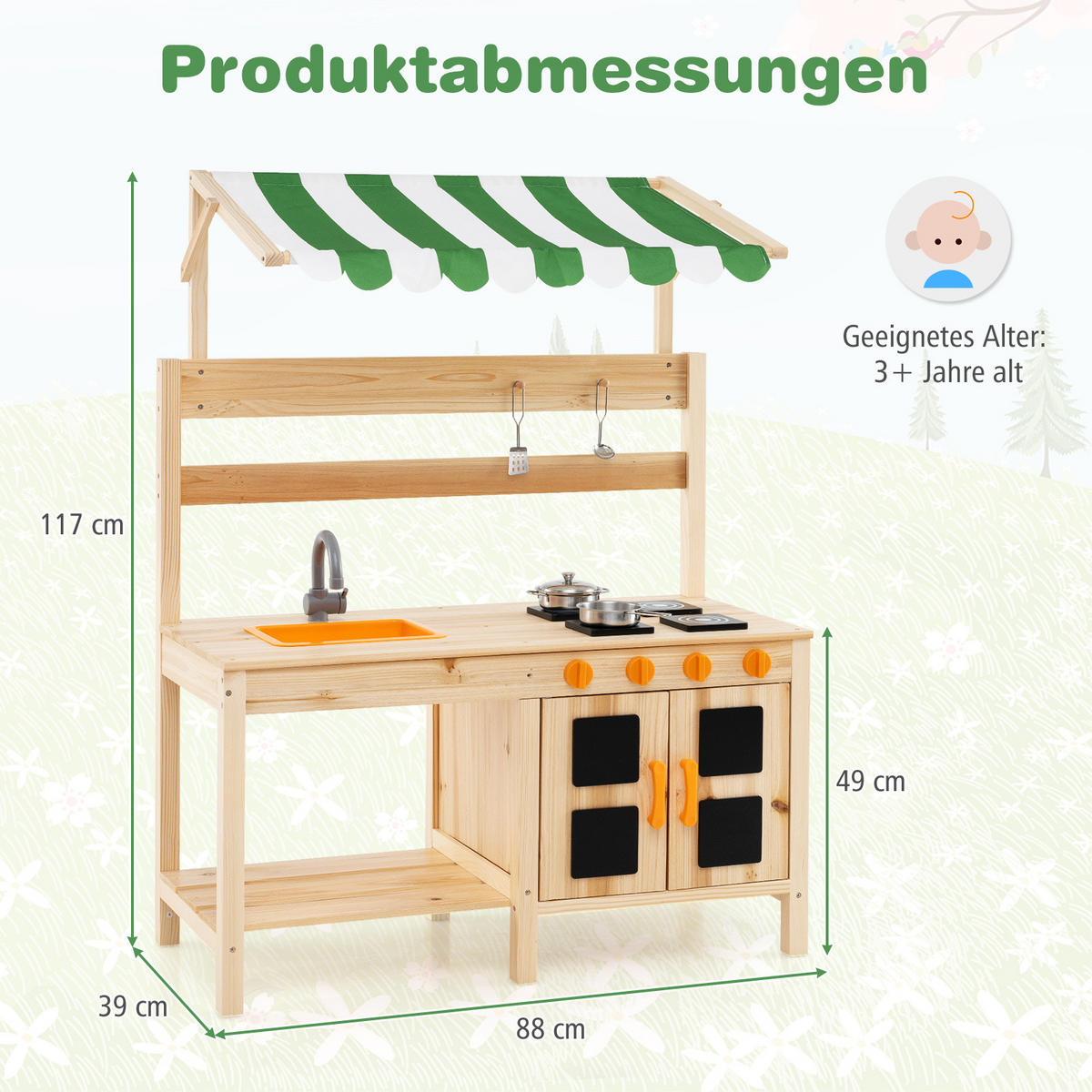 KINDERKÜCHE Outdoor Natur - Naturfarben, Holz (88/39/117cm) - COSTWAY