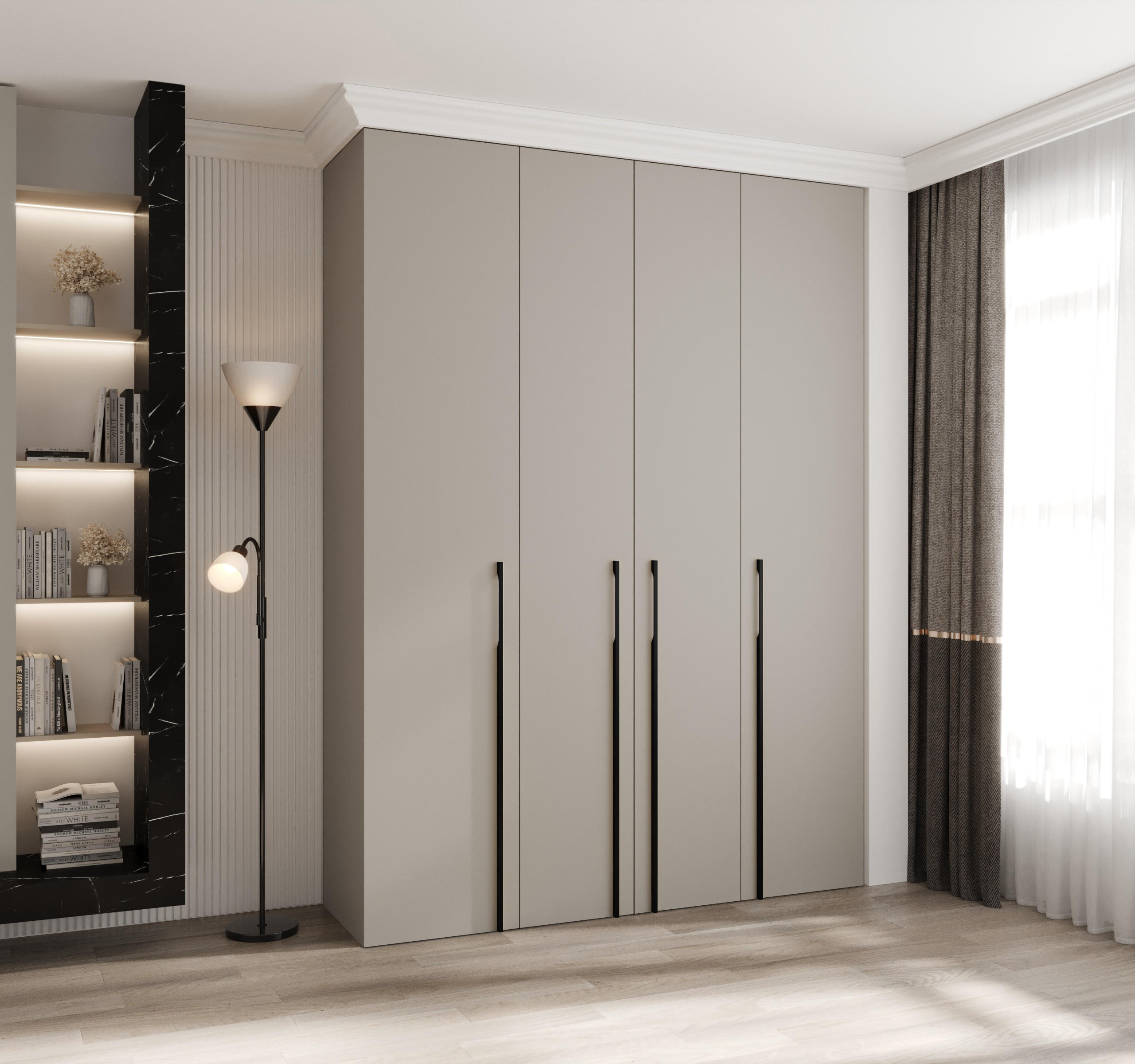 DREHTÜRENSCHRANK 245,5/180/50 4-türig - Kaschmir/Schwarz, Holz/Metall (180/245.5/50cm) - Abiks Möbel