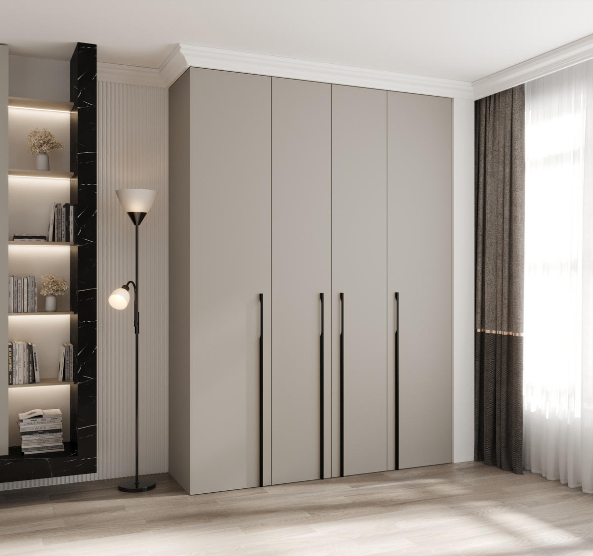 DREHTÜRENSCHRANK 245,5/180/50 4-türig - Kaschmir/Schwarz, Holz/Metall (180/245.5/50cm) - Abiks Möbel