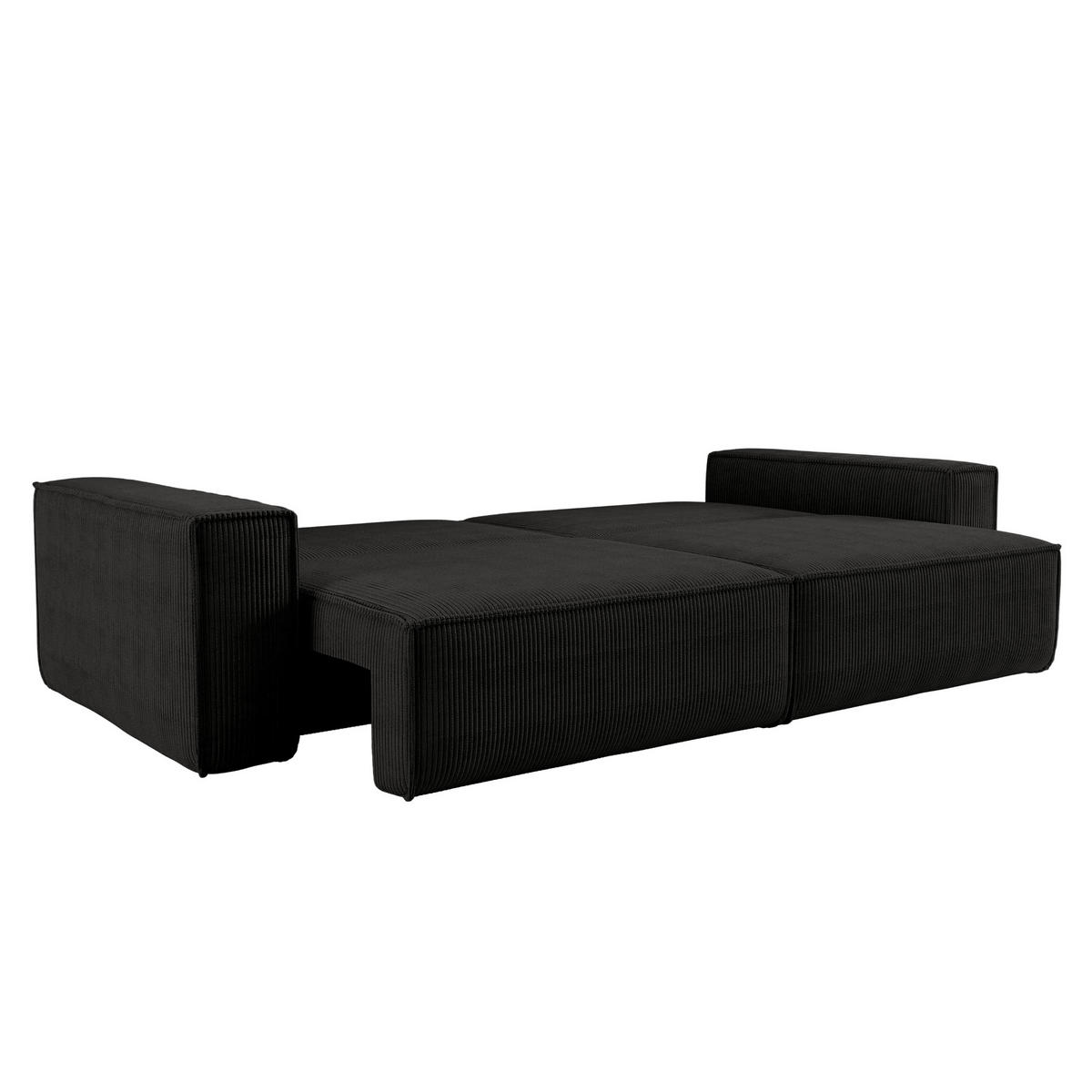 SCHLAFSOFA BEST und Bettkasten Stoff Cord-Poso Schwarz - Schwarz, Holz (246/83/98cm) - Kaiser Möbel