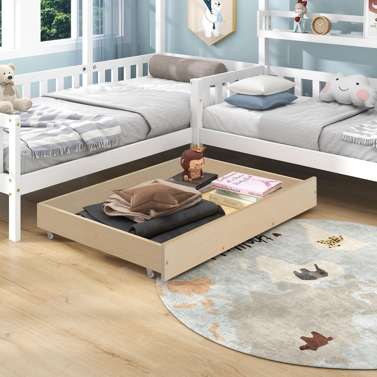 KINDERBETT Hausbett mit Schubladen und Regalen 90x200 cm/140x70 cm Weiß - Weiß, Holz (90/200cm) - Meubliv