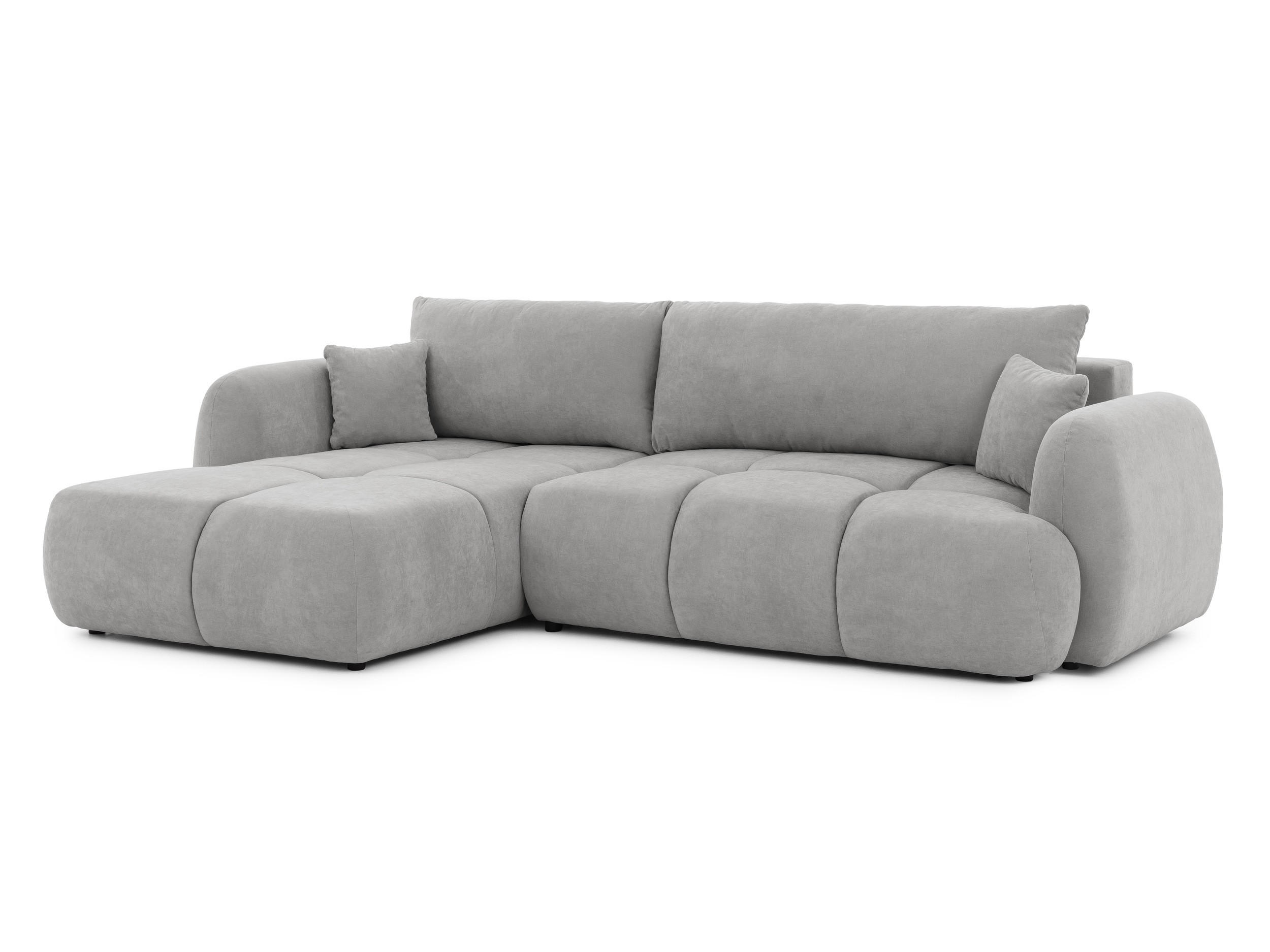 ECKSOFA Loretto aus natürlichem Grau Webstoff mit Schlaffunktion, Bettkasten und tiefen Steppungen in Bubble-Optik - Schwarz/Grau, Holz/Kunststoff (180/275cm) - S-Style
