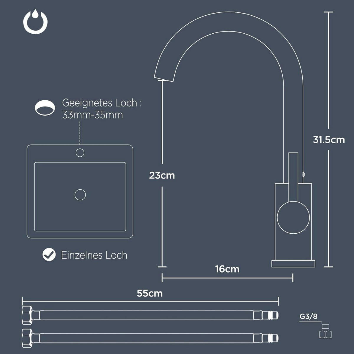 KÜCHENARMATUR 360° drehbar Matt-Schwarz - Schwarz, Metall (16/31.5/23cm)