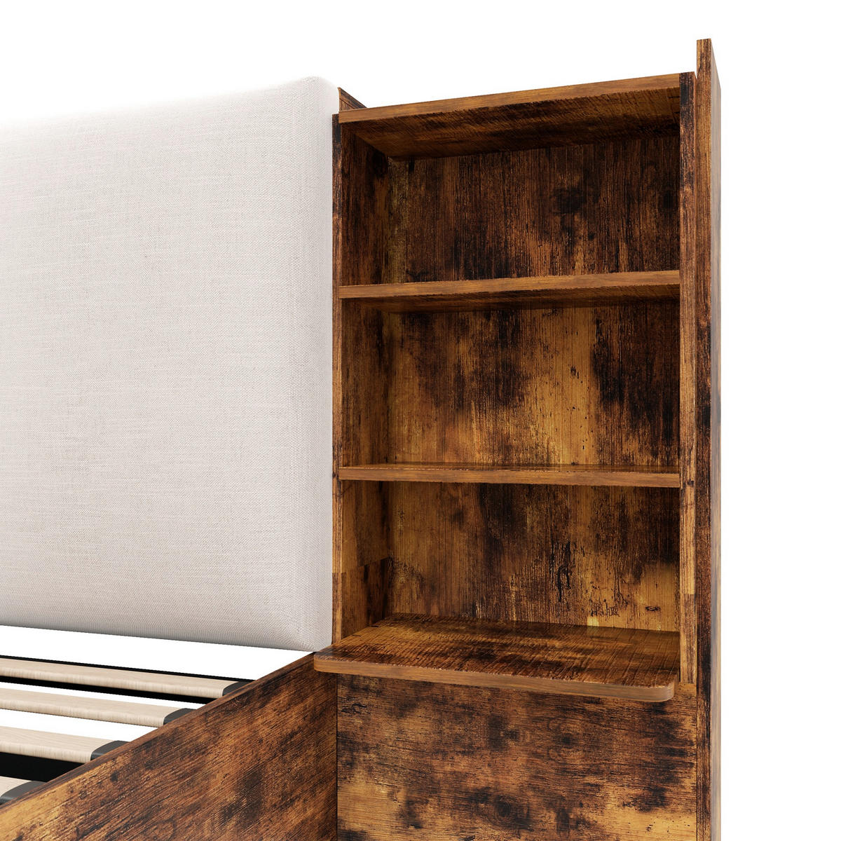 POLSTERBETT 180/200 cm in Braun mit Bettkasten, LED und 6 Staufächern Leinen - Braun, Holzwerkstoff/Textil (180/200cm) - STILVORA