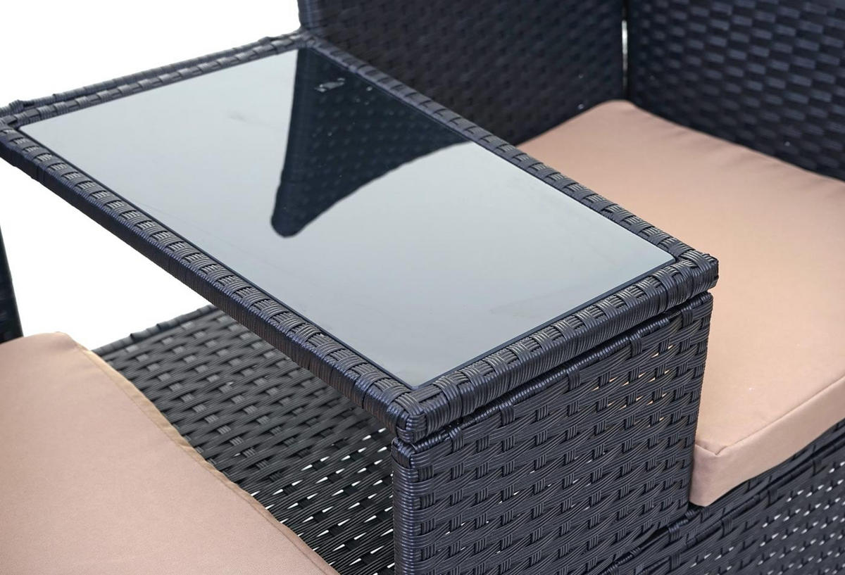 GARTENBANK mit Tisch Schwarz Kissen Creme - Schwarz, Metall (132/84/55cm) - PROREGAL