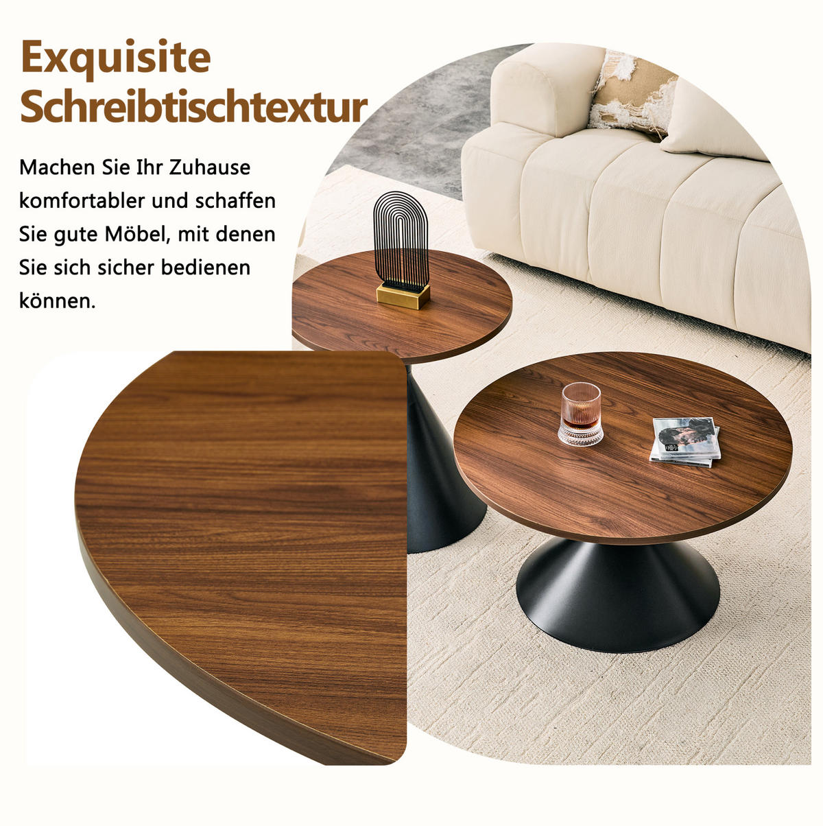 COUCHTISCH-SET 70/70/40 cm nussbaumfarben/schwarz aus Metall stapelbar - Walnussfarben, Metall (70/70/40cm) - OKWISH