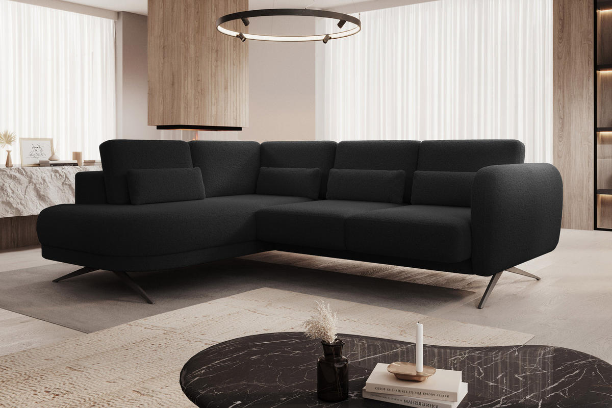 ECKSOFA ILUSIO L 250x205cm, Schlaffunktion, Schwarz, Links - Schwarz, Holz/Textil (205/248cm) - DomoHome