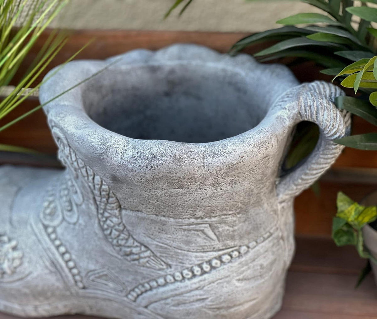STEINFIGUR Pflanzschale Stiefel XL frostfest Steinguss - Grau, Stein (22/24/39cm) - stoneandstyle