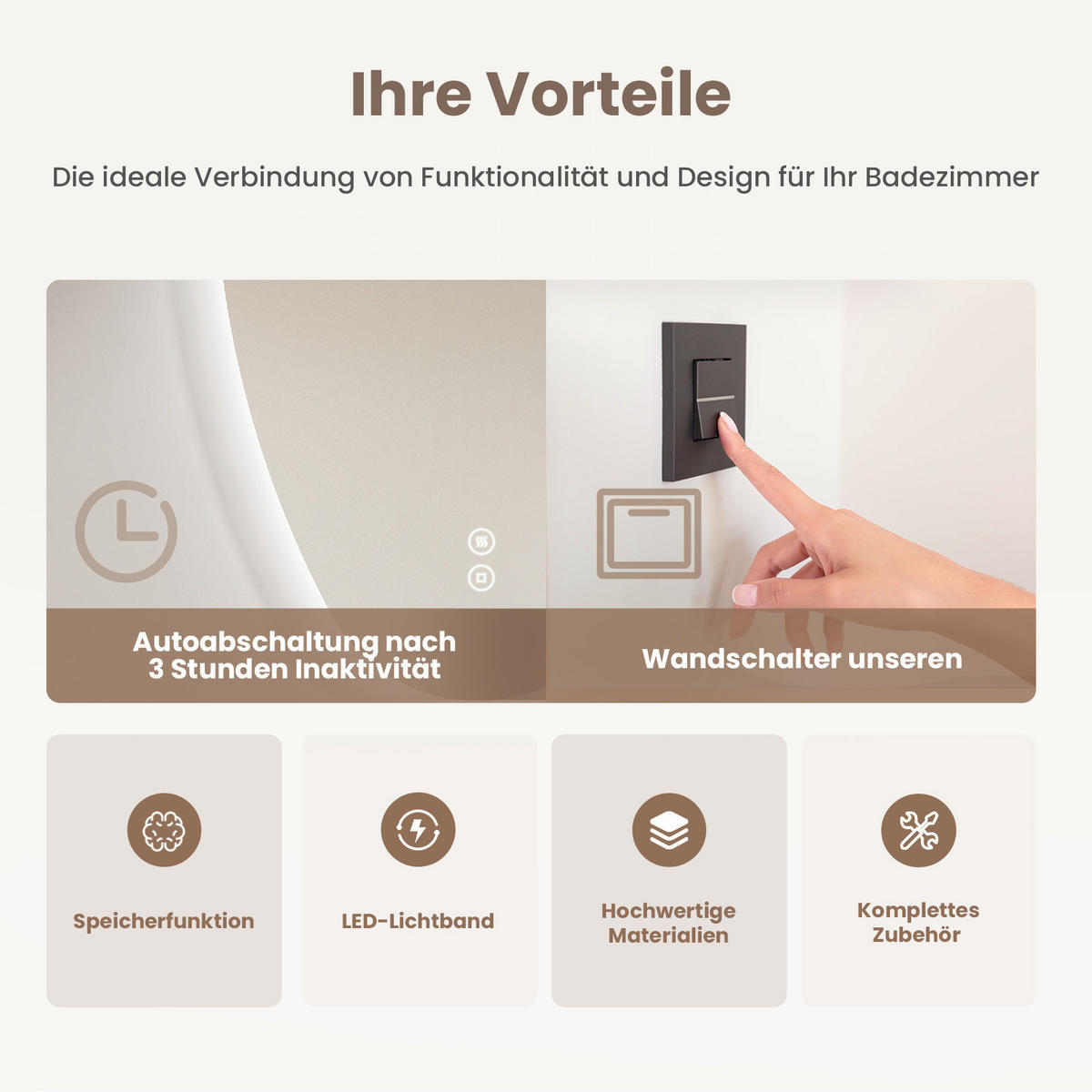 BADSPIEGEL mit Touch-Schalter, Dimmbar 70/50 cm - Transparent, Glas (50/70/3cm) - EMKE